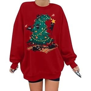 Maximgr Christmas Cat Crew Neck Sweatshirt For Women