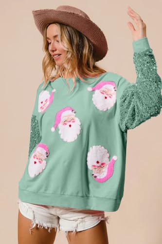 Nufiwi Women Christmas Sweatshirt Sequined Long Sleeve Glitter Santa Shirt Funny Merry Sweatshirts Xmas Holiday Pullover 4 Nufiwi Women Christmas Sweatshirt Sequined Long Sleeve Glitter Santa Shirt Funny Merry Sweatshirts Xmas Holiday Pullover