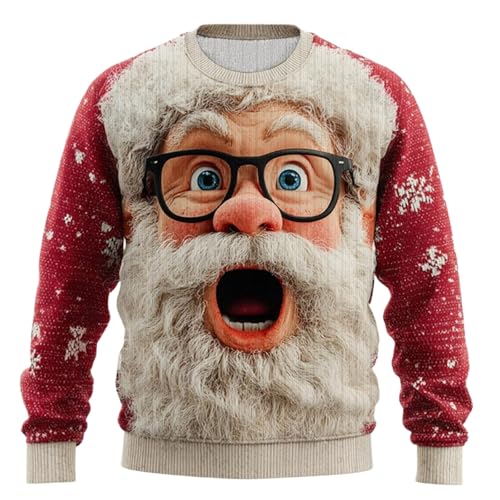 Ugly Christmas Sweater -Men Funny Santa Claus 3D Print Knit Xmas Sweatshirts Holiday Graphic Pullover Sweaters Unisex