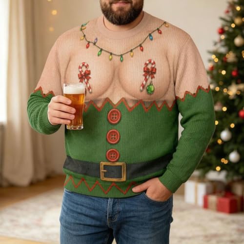 Funny Ugly Santa 3D Hairy Body Custom Sweatshirt Fake Hairy Chest Santa Ugly Christmas Sweatshirt, Party Gift For Men - Image 2