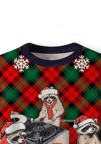Raccoon Concert Y2K Christmas Knit Sweatshirt Holiday Party Pull Over Sweatershirt - Image 4