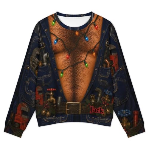Personalized Ugly Christmas Sweatshirt Men Fake Chest Hair - Image 3