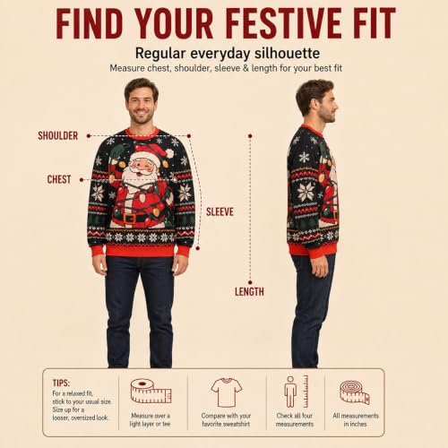 Men Ugly Christmas Crewneck Novelty Sweatshirt Long Sleeve Sweater Shirt - Image 2