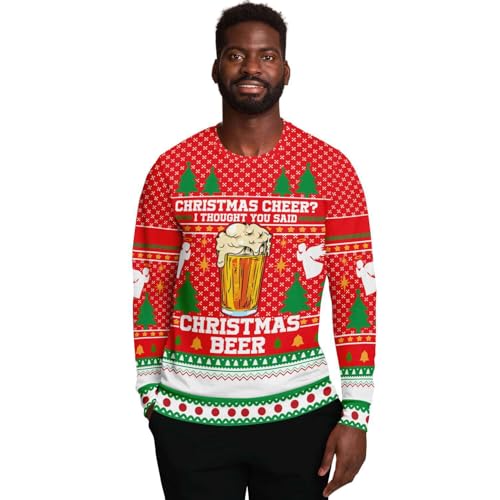 Christmas Beer Sweatshirt | Unisex Ugly Christmas Sweater, Xmas Sweater, Funny Holiday Sweater, Funny Shirt L Red