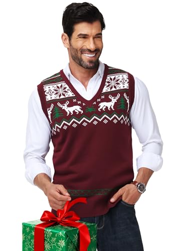 Men Christmas Sweater Vest V Neck Ugly Xmas Holiday Knit Sleeveless Pullover 2 Men Christmas Sweater Vest V Neck Ugly Xmas Holiday Knit Sleeveless Pullover - Image 2