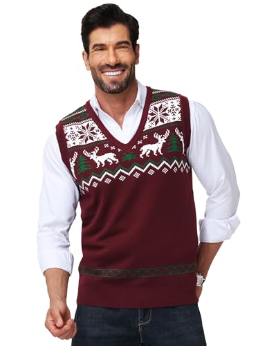 Men Christmas Sweater Vest V Neck Ugly Xmas Holiday Knit Sleeveless Pullover 6 Men Christmas Sweater Vest V Neck Ugly Xmas Holiday Knit Sleeveless Pullover - Image 6