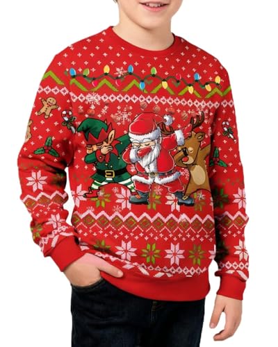 Kid Ugly Christmas Sweatshirt Xmas Crewneck Sweater For Toddler Boy Red Funny Pullover Top Clothes 3-12T
