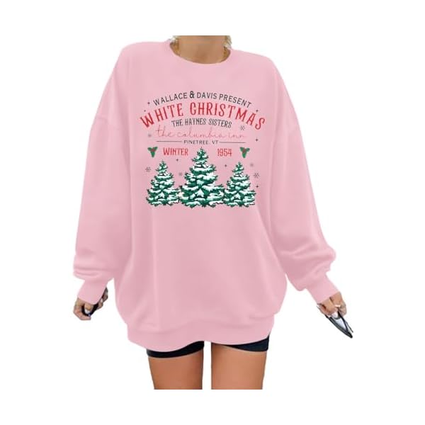 White Oversized Christmas Tree Sweatshirt For Women