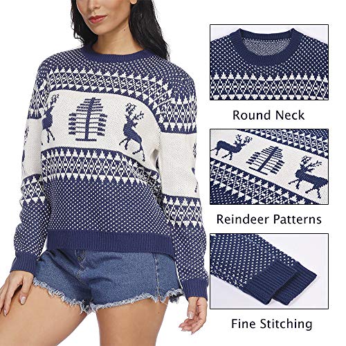 Exlura Patterns Reindeer Ugly Christmas Crew Neck Long Sleeve Sweater Jumper Pullover Knitted Printed Tops 5 Exlura Patterns Reindeer Ugly Christmas Crew Neck Long Sleeve Sweater Jumper Pullover Knitted Printed Tops