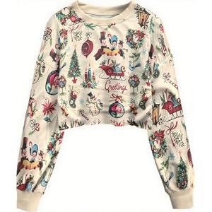 Cropped Christmas Sweatshirt For Women, Crew Neck