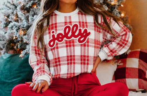 Christmas Sweatshirt For Women Jolly Merry Patch Striped Sweatshirts - Image 6