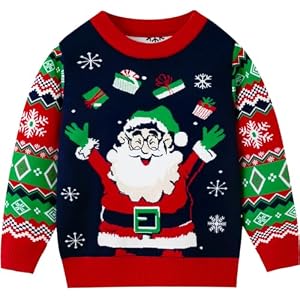 Toddler Ugly Christmas Sweater Boy Girl Funny Xmas Sweatshirt Kids Reindeer Santa Knit Pullover Holiday Tops 3-7 Years 10 Kids' Knitted Reindeer Christmas Jumper, Ages 3-7
