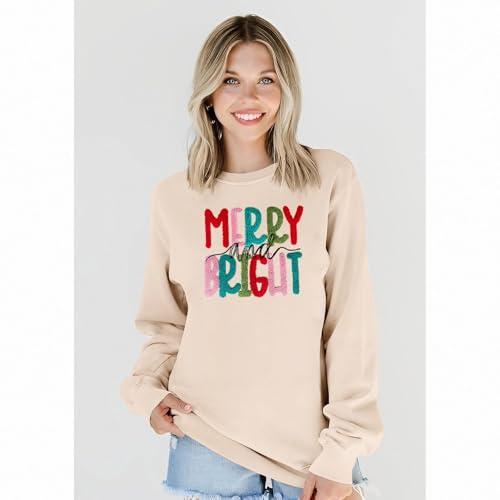 Merry Christmas Sweatshirts Women Merry And Bright Christmas Pullover Top Chenille Patch Letter Printed Xmas Gifts Top 2 Merry Christmas Sweatshirts Women Merry And Bright Christmas Pullover Top Chenille Patch Letter Printed Xmas Gifts Top - Image 2