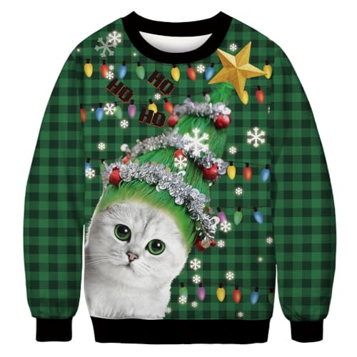 Merry Christmas Shirts For Women Funny 3D Naked Ugly Christmas Sweater For Men Unisex Cute Xmas Cat Snowman Fleece Top