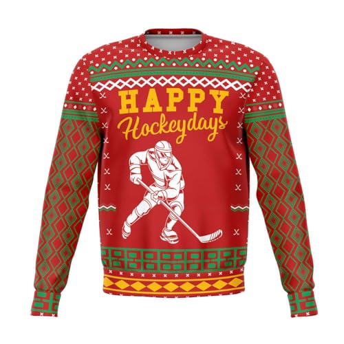 Happy Hockey Days Sweatshirt | Unisex Ugly Christmas Sweater, Xmas Sweater, Holiday Sweater, Funny Sweater, Funny Shirt L Red