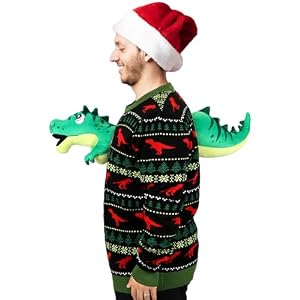 Liitrsh 3D Christmas Dinosaur Adult Ugly Sweater Xmas Funny Long Sleeve Knit Sweater For Men Women Holiday Party