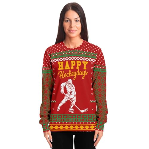 Happy Hockey Days Sweatshirt | Unisex Ugly Christmas Sweater, Xmas Sweater, Holiday Sweater, Funny Sweater, Funny Shirt L Red - Image 4