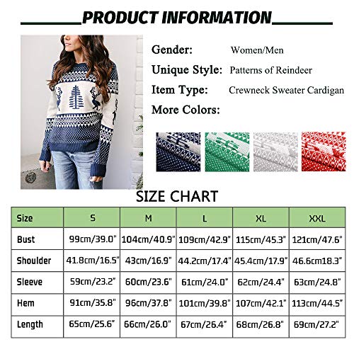 Exlura Patterns Reindeer Ugly Christmas Crew Neck Long Sleeve Sweater Jumper Pullover Knitted Printed Tops 6 Exlura Patterns Reindeer Ugly Christmas Crew Neck Long Sleeve Sweater Jumper Pullover Knitted Printed Tops